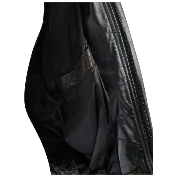 🇨🇦 90s Genuine Leather Black Leopard Bomber Jacket Size Medium Large - Picture 5 of 10